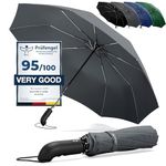 Umbrella Windproof Compact - Strong Storm Proof Frame + Auto Open Close | Women Mens Lightweight Small Travel Folding Golf Brolly + Double Canopy, Ergonomic Handle | Water Resistant Teflon Grey