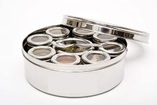 King International Stainless Steel Indian spice box, Indian Masala See Through Spice Shakers, masala box, steel masala dabba, Spice organizer with 9 Masala Container For Kitchen Use (Shakers Lid)