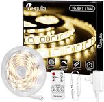 16.4ft/5m Waterproof Warm White LED Strip Lights with Remote, Megulla 300LEDs 12v Dimmable Outdoor 3000K Soft White Tape Lights for Kitchen Under Cabinet| Counter, Bedroom, Exterior Décor