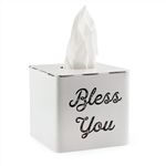 AuldHome White Tissue Box Cover; Enamelware Square Distressed Farmhouse Vintage Style Decor Tissue Holder