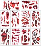 HOWAF Halloween Scars Temporary Tattoos for Adults, 70+pcs Zombie Scars Tattoos Wound Bloody Temporary Tattoos, Waterproof Fake Scab Tattoo Stickers Scars Makeup Props Halloween Costume Party