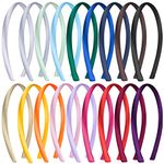 SIQUK 18 Pieces Satin Headbands Colourful Non-slip Headband 0.39 Inch DIY Satin Covered Headband for Women and Girls, 18 Colours