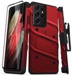 ZIZO Bolt Series for Galaxy S21 Ultra Case with Screen Protector Kickstand Holster Lanyard - Red & Black