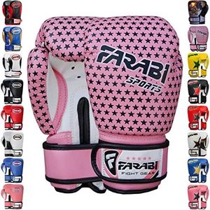 Farabi Boxing Gloves Kids Junior Muay Thai Kick Boxing Training MMA Punching Bag (4OZ, Pink-Star)