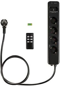 Navaris Ciabatta Elettrica Multipresa con Telecomando - Presa Multipla con 4x Prese Spina Europea Tipo F 2x Porte USB Standard 1x Porta USB-C - Nero