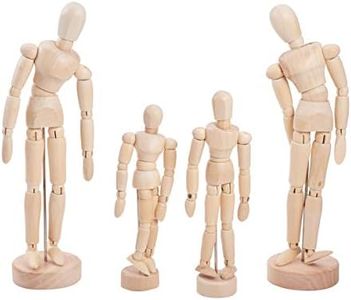 WANDIC 4 Pcs Wooden Artist Drawing Articulated Manikin Blockhead, Flexible Wooden Doll Human Figure Puppet Model for Sketch Charcoal Home Office Desk Decoration Gift