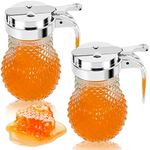 2Pcs 8oz Syrup Dispenser Honey Pot Glass Honey Dispenser Jar, Maple Syrup Dispenser, Honey Container, Commercial Quality With Handle Honey Dispenser Jar for Home Kitchen Honey & Syrup Storage