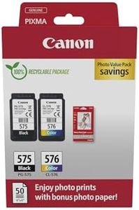 Canon Cartucce d'inchiostro originali PG-575 / CL-576, confezione da 2 (1 nera, 1 a colori); Include 50 fogli di carta fotografica 4x6 - confezione multipla in cartone