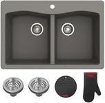 Kraus Forteza 33" Drop-in/Undermount Granite 50/50 Double Bowl Kitchen Sink - Grey (KGD-52GREY), Gray