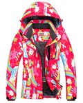 WULFUL Women's Waterproof Snow Ski Jacket Mountain Windproof Winter Coat with Detachable Hood (Digital printing-HS04, 2XL)