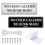 2 Pack No Cold Callers Sign No Junk Mail Sign for Front Door -Self Adhesive With 4 Pre-Drilled Holes 30 Zip Ties 8 M3 Screws, No Cold Callers Salesmen Sign For Front Door Letterbox 15×5cm Wall Signs