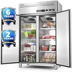 Coolski 48" W Commercial Refrigerator and Freezer Combo, 36 Cu.ft 2 Section Stainless Steel Solid Door Fan Cooling Upright Reach in Freezer for Restaurant Bar Shop Kitchen Garage School Church