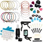 LOMEVE Guitar Accessories Kit Include Acoustic Strings, Tuner, Capo, 3-in-1 Restring Tool, Picks, Pick Holder, Bridge Pins, Nuts & Saddles, Finger Protector, Chord Chart (58PCS)