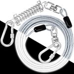 Dog Tie Out Cable: Reflective 15 ft Heavy Duty Dogs Chain for Outside with Shock Absorbing Spring - Dog Runner Leash for Yard Camping Outdoor Sturdy Lead for Small to Large Dog Up to 500LBS