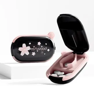 HyJeryty Black Small Pill Cutter and Splitter with Centering Device, Cuts Vitamins and Tablets, Portable Pill Crusher for Purse Pocket