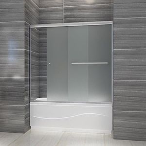 ELEGANT Bypass Sliding Bathtub Door 60 in. W x 57 3/8 in. H, Double Sliding Tub Door 1/4 in. Frosted Glass, Brushed Nickel Finish