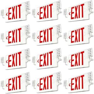 FREELICHT 12 Pack Double-Sided Exit Sign with Emergency Lights, LED Adjustable LED Emergency Exit Lights with Battery Backup, Hard Wired,UL Certified, AC 120/277V