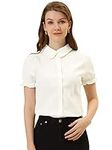 Allegra K Women's Cotton Frilled Top Turndown Collar Solid Blouse Shirt White Large