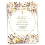 The Invite Lady Baptism Invitations Baptism First Holy Communion Confirmation Christening Religious Invites Watercolor Hand Painted Floral Wreath Personalized Customized Printed (12 Count)