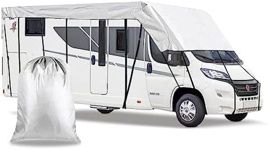 RV Caravan Roof Cover, 300D Silver Foldable Roof Protection Tarpaulin for Caravans with 20 Reinforced Windproof Side-Straps and Metal Buckles for RV Outdoor Travel Car（334 x 118 inches）