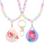 XEEWEN Cute Airtag Necklace Holder for Kids Girls, 2 Pack Silicone Mermaid Unicorn Case Cover for Apple Airtag