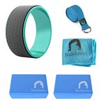 Bodylastics Yoga Wheel with 2 High Density EVA Foam Blocks, 6ft Stretching Strap with D-Ring & Cooling Towel for Women and Men Multicolour