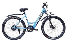 Neelam PRIZM Unisex Electric Bicycle T-26 High Tensile Steel Frame| Disk Brake|INBUILT Battery 36V-250W |7.8AH|Suspension Fork|Battery Indication Display |Saddle with Memory Foam Color-Ice Blue