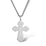 SIPURIS Orthodox Cross Necklace for Men Jesus Christ Orthodox Crucifix Pendant Stainless Steel Religious Christian Jewelry Birthday Gift, 0.98* 1.32inch, Stainless Steel, No Gemstone