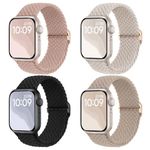 4 Pack Stretchy Bands Compatible for Apple Watch Band 38mm 40mm 41mm 42mm 44mm 45mm 49mm Women, Braided Elastic Strap Femme Nylon Solo Loop Wristband for iWatch Series 9 8 7 6 5 4 3 2 1 SE Ultra