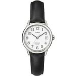Timex Women's Easy Reader 25mm Watch – Silver-Tone Case White Dial with Black Leather Strap