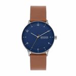 Skagen Men's Riis Three-Hand Silver Stainless Steel and Medium Brown Leather Band Watch (Model: SKW6885)