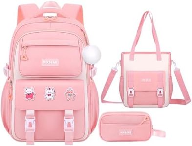 KEBEIXUAN Zaini per ragazze zaino da scuola resistente all'acqua per bambini Bookbag Teen Set con palline di pelliccia Kawaii e distintivi (Rosa)