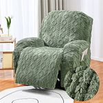 FANSU Recliner Chair Covers for Electric Chair 1 Seater with Pockets, Jacquard Plush Stretch Recliner Chair Slipcover for Armchairs, Sofa Covers Protector for Living Room (1 Seater,green)