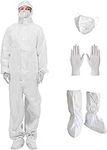 Hazmat Suits, Shoe Covers, Face Mask and A Pair of Nitrile Gloves all Included - 5 sizes Level III, Type A Coveralls, White, X-Large