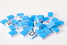 Classic Chinese Mahjong Game Set - Sky Blue - with 148 Number 24 Cards, Small Leather Case, Betting Stick, 3 Dice and Wind Flag - Perfect for Chinese Style Games