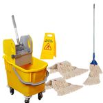 Bayersan Floor Cleaning Mopping Set 25l Bucket | Complete Mop | Mop Heads | Wet Floor Sign | Commercial | Professional Cleaner Tools (Yellow)