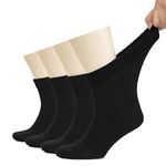 HUGH UGOLI Men's Cotton Diabetic Ankle Socks, Wide, Thin, Loose Fit and Stretchy, Seamless Toe & Non Binding Top, 4 Pairs, Black, Shoe Size: 11-13