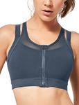 Yvette High Impact Women Sports Bra Front Closure Double Deck Mesh Running Bra for Plus Size for Plus Size, Grey Blue, 4X-Large