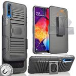 Case with Clip for Galaxy A50, Nakedcellphone Black Rugged Ring Grip Cover + Belt Hip Holster Stand [with Built-in Mounting Plate] for Samsung Galaxy A50 (2019)