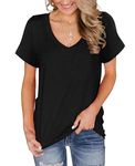 KISSMODA Women Plus Size V Neck Shirts Cotton Tee Tops Casual Short Sleeve Basic T Shirt for Summer Black XL