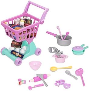 Play Circle by Battat – Complete Shopping Day & Cookware Set – 50Piece Toy Grocery Cart & Cooking Playset with Pretend Food & Kitchen Accessories for Kids Ages 3+, Multi