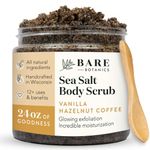 Bare Botanics Vanilla Hazelnut Coffee Exfoliating Body Scrub 24oz | Made in USA | All Natural Sea Salt Scrub w/Skin Loving Moisturizers | Vegan & Cruelty Free | Ready to Gift w/a Cute Wooden Spoon