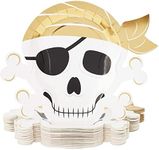 BLUE PANDA 48 Pack Gold Foil Pirate Plates for Pirate Birthday Party Supplies, Tableware (Skull Design, 13 x 10 In)