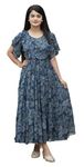 DHARESWAR ENTERPRISE Women's Georgette Maxi Dress Digital Floral Printed One Piece Western Long Gown Dresses for Women (XX-Large, Mor Pitch)