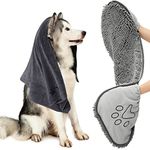 HOMEIDEAS 2 Pack Dog Towels Set, Chenille Shammy Towel and Microfiber Dog Towels for Drying Dogs, Super Absorbent Soft Bath Towel with Hand Pockets for Pets