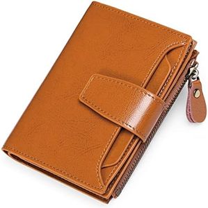 SENDEFN Women's Small Wallet, Women's Genuine Leather, with 14 Card Slots, RFID Blocking with Coin Compartment, Small Wallet, Cn-Brown-n, Compact