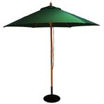 BrackenStyle Wooden Garden Parasol – Pully Operated and Machine Washable Garden Umbrella – 11 Colours - 15kg Black Concrete Base Included (Green)