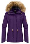 Wantdo Women's Winter Ski Jacket Outdoor Windproof Snow Sports Jacket Warm Fleece Coat Hooded Waterproof Windbreaker Jackets Dark Purple L