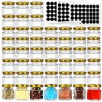 BIGIVACA 48 Pack 1.5 oz Hexagon Glass Jars with Gold Lids,45 ml Clear Small Jars,Mini Mason Jars,Canning Jars Honey Jars for Jams,Herb, Wedding Favors, Craft.1 Pen and 120 Labels Included.