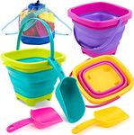 3 Packs Foldable Beach Bucket and Sand Shovels Set for Kids -2.5 L Collapsible Beach Toy Buckets Multi Purpose for Beach,Camping Gear, Beach Party, Fishing, and Fun Summer Activities